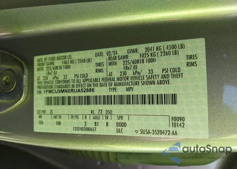 2024 Ford Escape St-Line from USA, damaged, VIN 1FMCU9MN0RUA52886